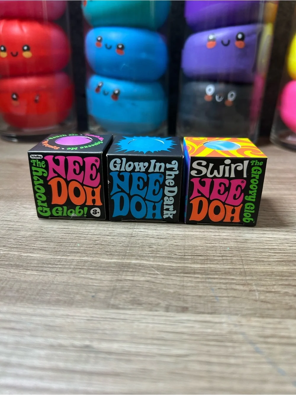 NeeDoh Teenie Mini Lot of 3 Groovy Glob Glow in the Dark Swirl NEW SEALED